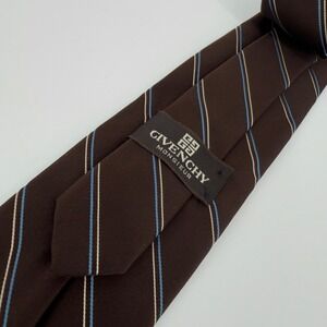 Givenchy Monsieur Mens Tie Brown Blue Cream Striped Silk Blend Made in USA